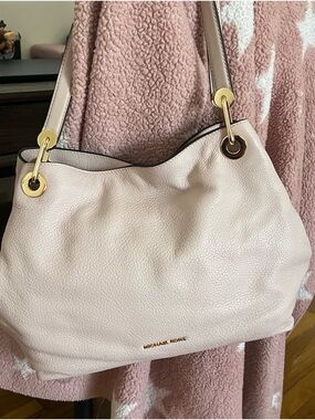 Michael Kors Pale Pink Pebbled Leather Shoulder Bag with Gold Hardware